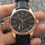 Perfect Replica Rolex Cellini 50525 Black Guilloche Face Rose Gold Case 39mm Watch
